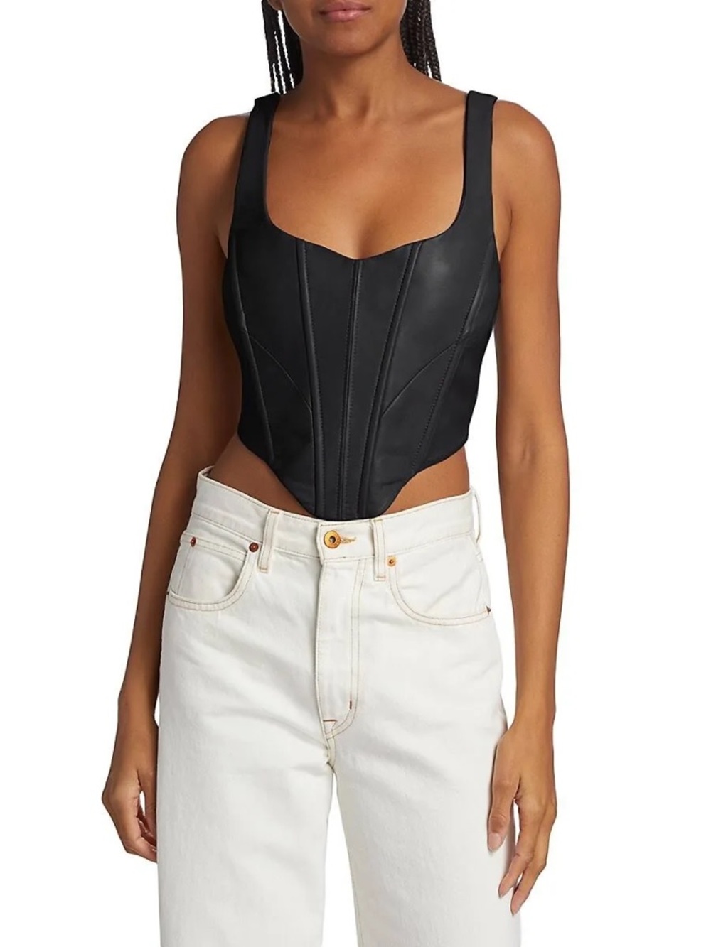 Lamarque Tabia Leather Sweetheart Corset Top Black size Extra Small